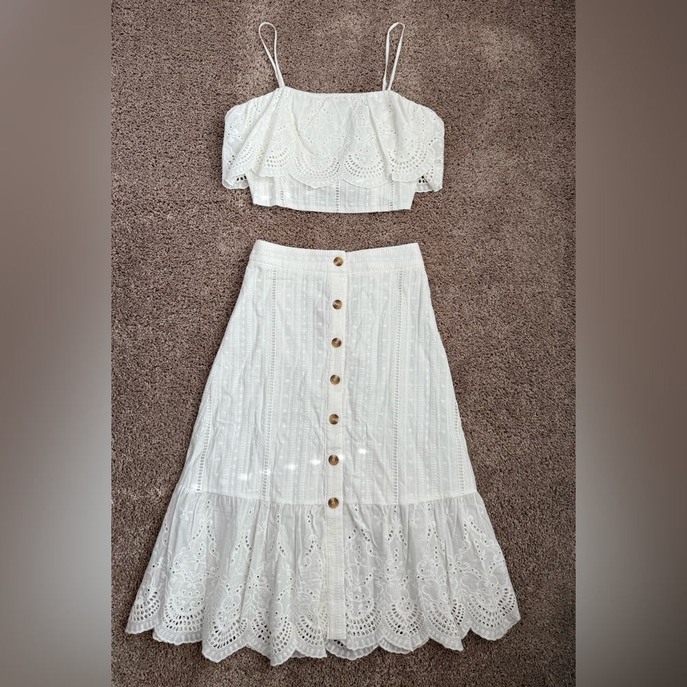 NWT Two- Piece White Eyelet Skirt & Crop Top Set